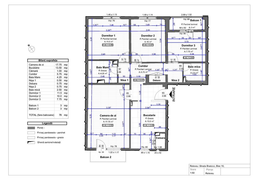 Apartament 4 camere, 77 mp, etaj 2, Bradului Bl. 10, Călan