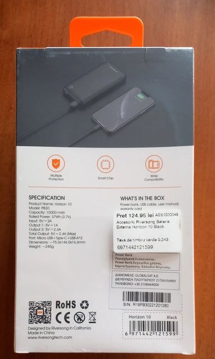 Baterie externă Powerbank Riversong Horizon 10 USB ,USB-C, microUSB 10