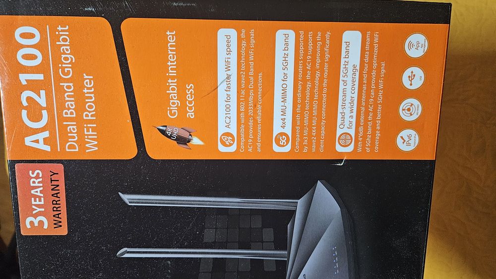 Рутер wireless Tenda AC19, AC2100, Gigabit,USB, dual-band, 4 antene