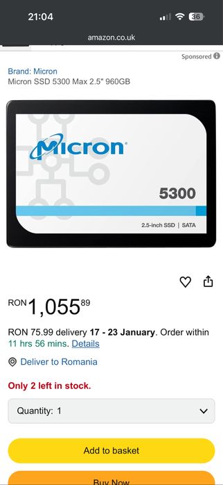 Micron SSD 5300 Max 2.5” 960GB - PENTRU SERVER