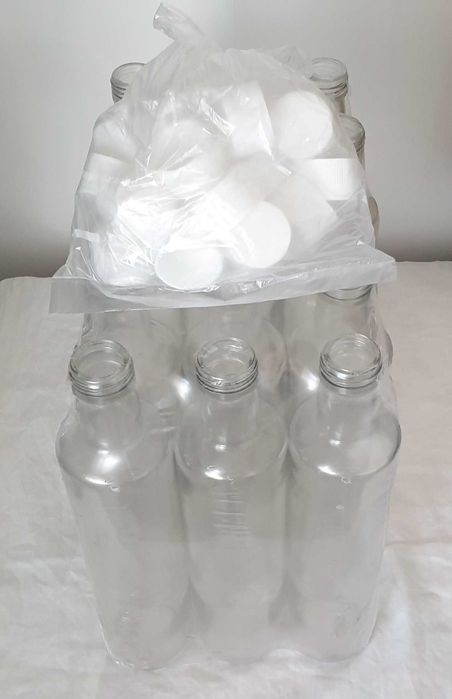 Стъклени прозрачни бутилки (30 бр, 500мл, капчки)