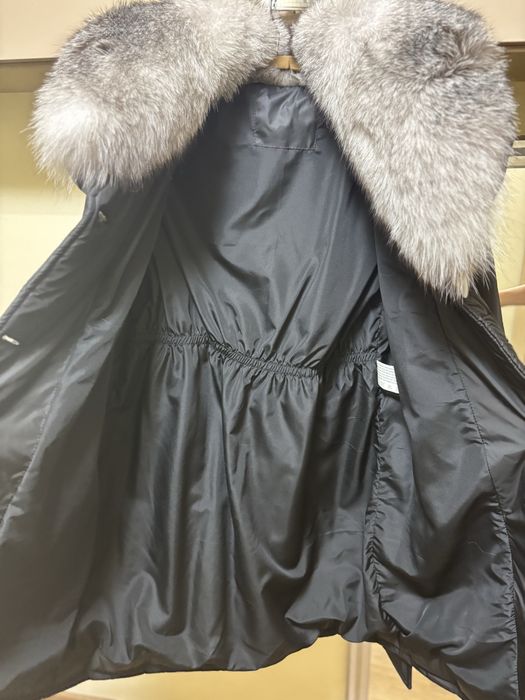 Geacă/palton dama elegant de iarna, negru, cu blana naturala de vulpe