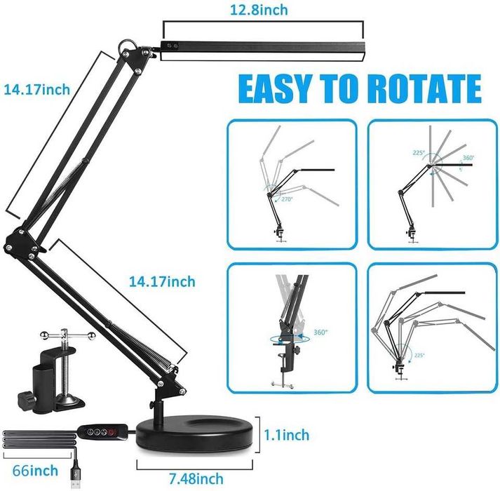 Lampa birou LED 2-in-1 3 culori de lumina brat flexibil USB 80 LED-uri