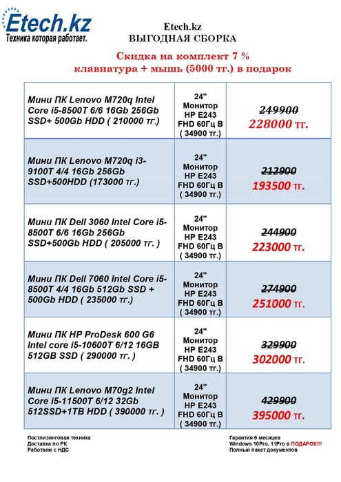 Мини ПК / Монитор = "Выгодная сборка " от ETECH.KZ