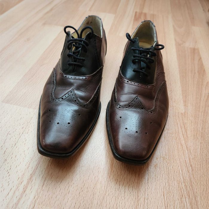 Pantofi barbati 43 - piele naturala - maro inchis cu negru