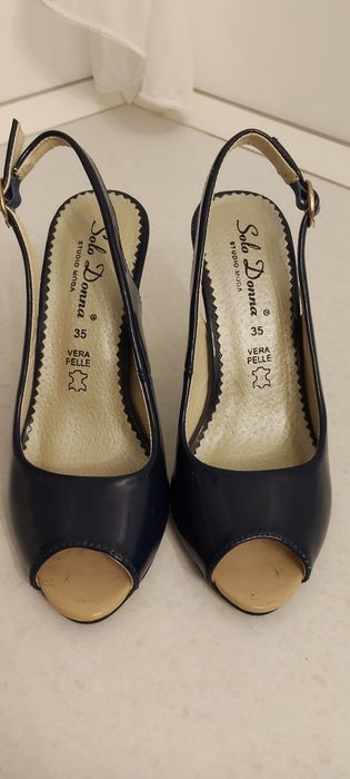 Pantofi bleumarin din piele, marime 35