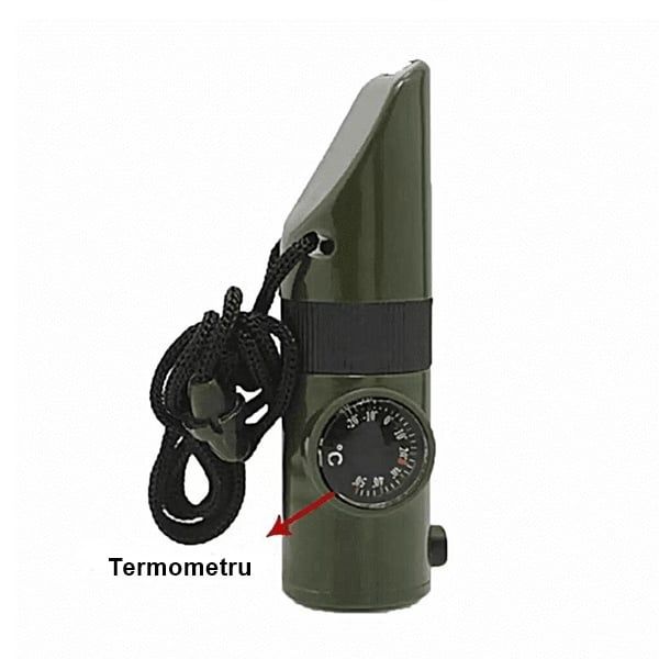 Fluier multifunctional 8 in 1, Fluier, Busola, Lanterna, Termometru