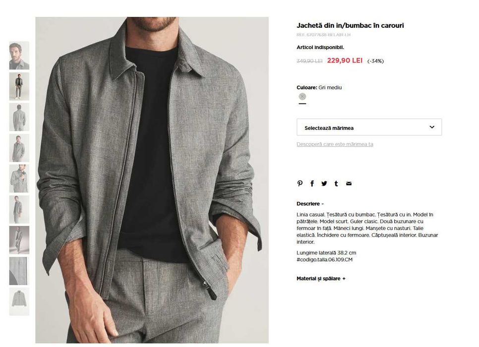Jacheta din in/bumbac în carouri Geaca Bomber Marca Mango
