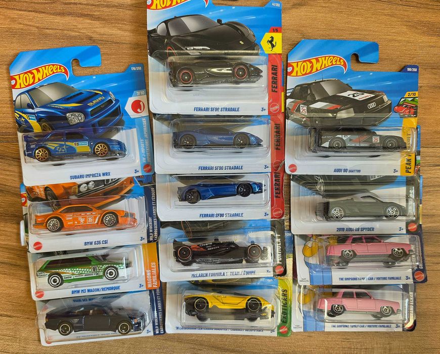 Hot wheels колички subaro impreza , ferrari stradale ,audi , simpson , bmw csi m3 , formula 1 , mercedes sec