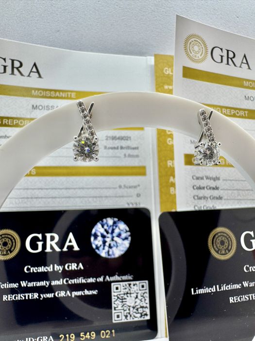 Сребърни обеци с мойсанит (Диамант) 0.5 карата