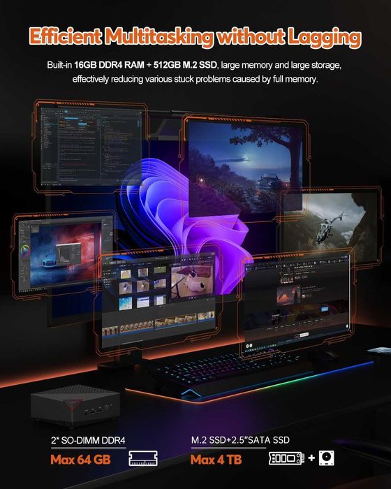 Mini pc Nipogi AM06PRO, Ryzen 7 5700u, 16 Gb, 512 Gb, nou