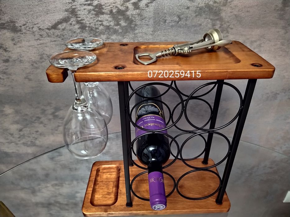 Suport de Vin Premium din Lemn - Raft elegant independent pentru 6 ST