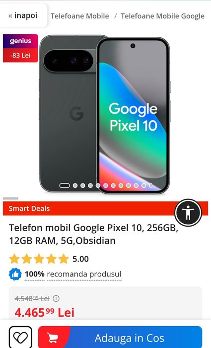 Google Pixel 10, 256GB, 12GB RAM, 5G,Obsidian, SIGILAT