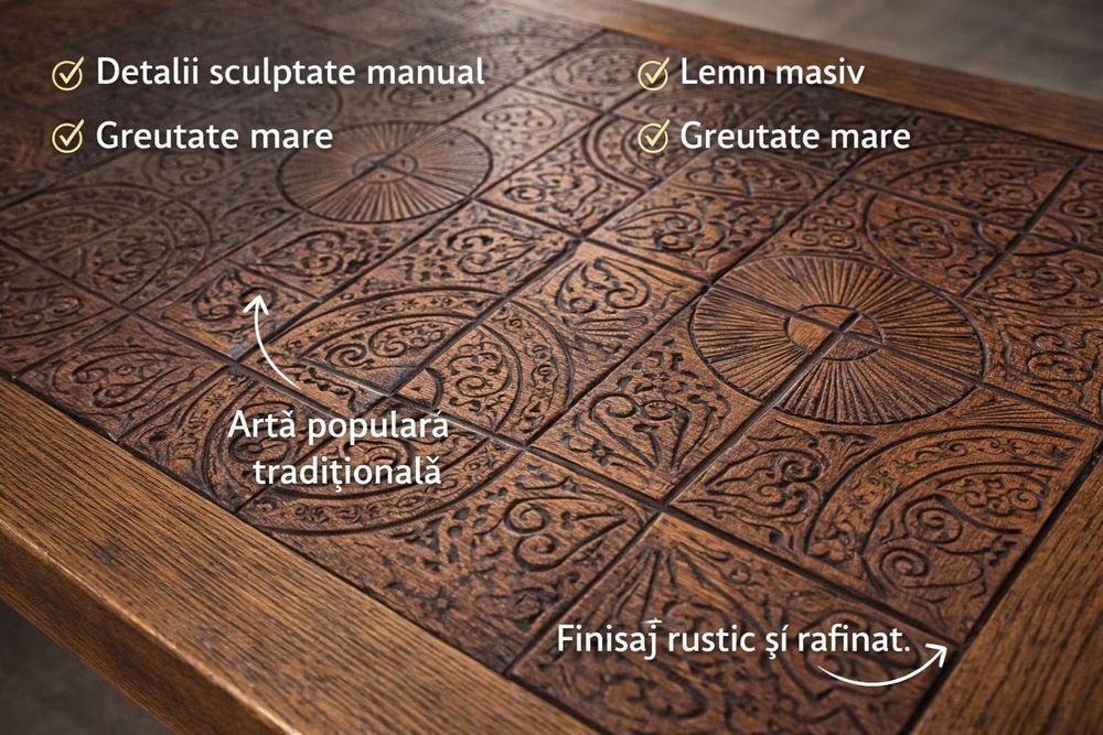 Set mobilier rustic din lemn masiv, 4 piese, valoare decorativa mare