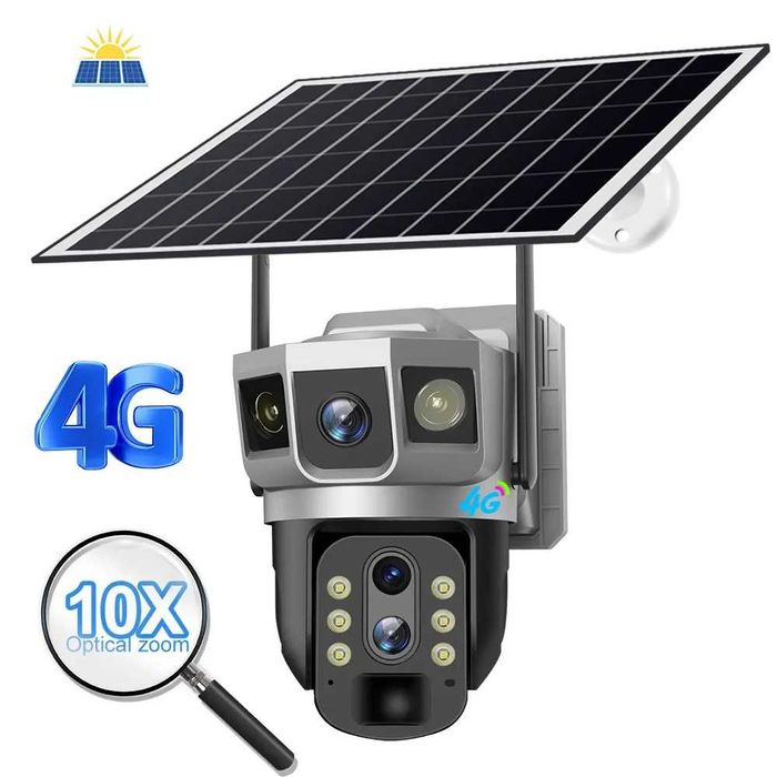 Camera de supraveghere tripla WI-Fi/10x/panou solar 4G SIGILATA/NOUA