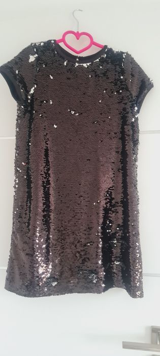 Rochie fete 8 ani, noua, 2 fețe,  neagra-argintiu