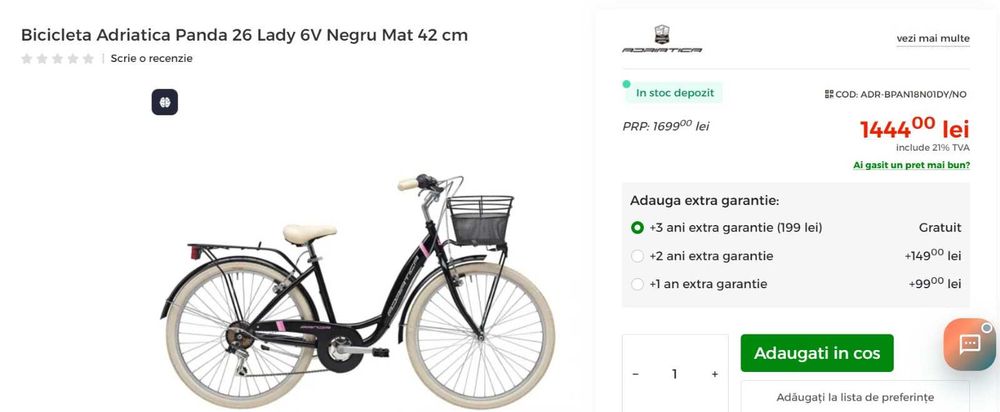 Vand Bicicleta Oras Adriatica Panda Lady - 26 Inch - echipata cu frane v-brake, 6 viteze etc.