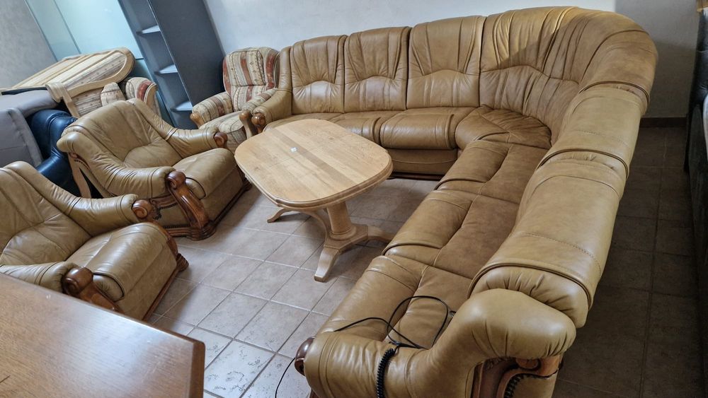 Coltar + 2 fotolii din piele naturala