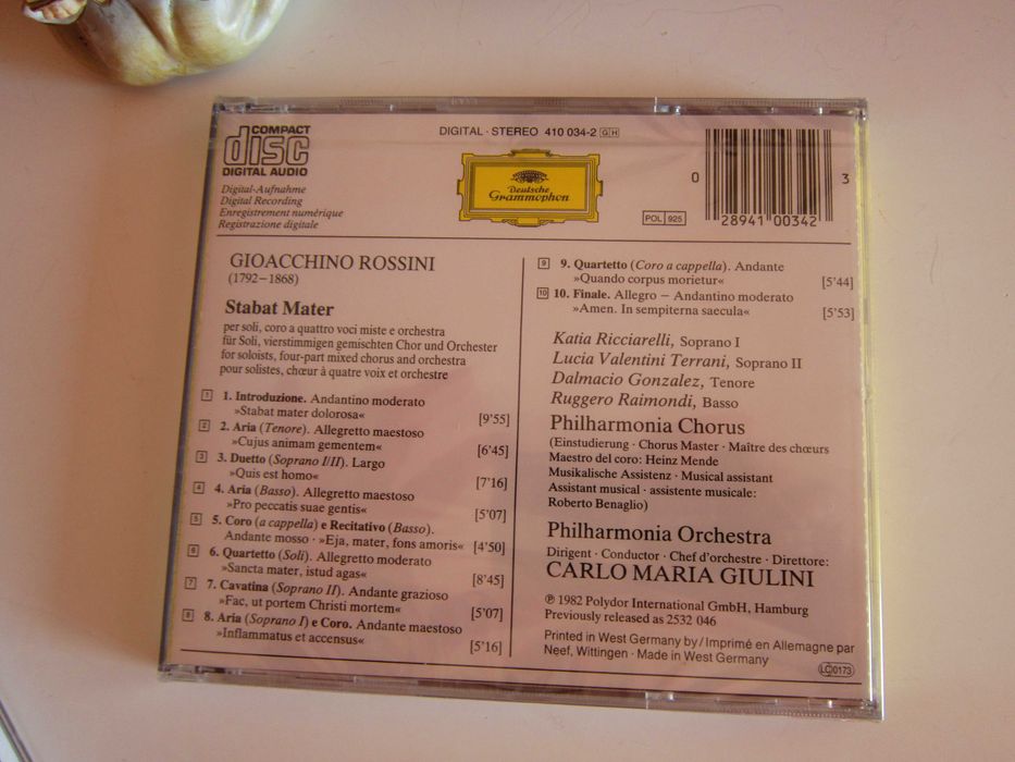 cd Rossini - Stabat Mater -dirijor Carlo Maria Giulini Germania 1982