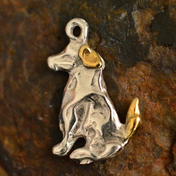 Сребърен медальон 925 куче със златни акценти