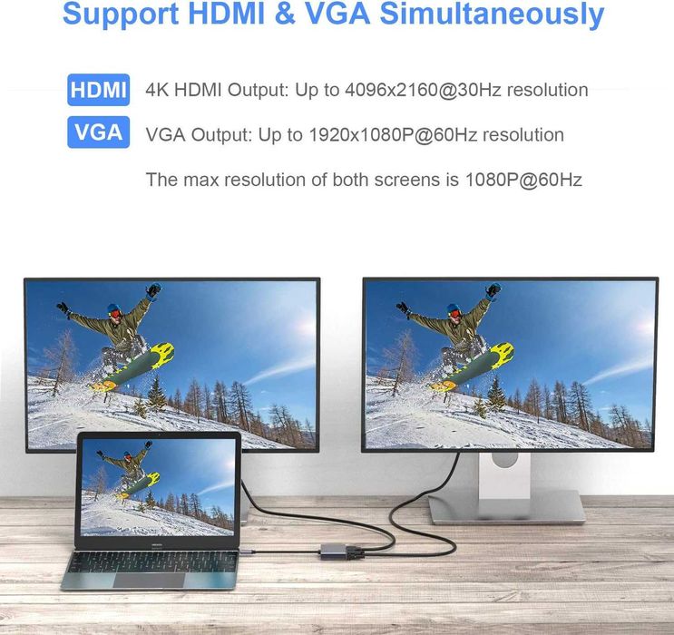 Adaptor Hub USB-C la HDMI / 4k VGA / USB 3.0 / USB-C PD Charging 87W