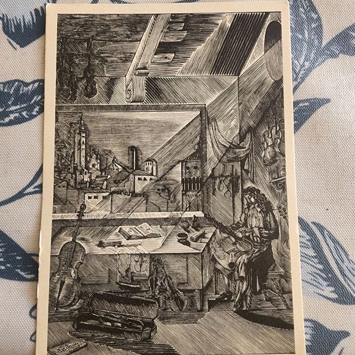 Антикварная открытка нарисовыанная по графике.