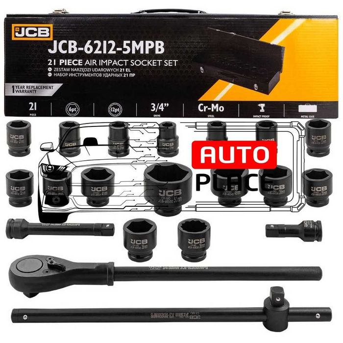 Гедоре с ударни вложки 21 части 3/4“ 6-стенно JCB