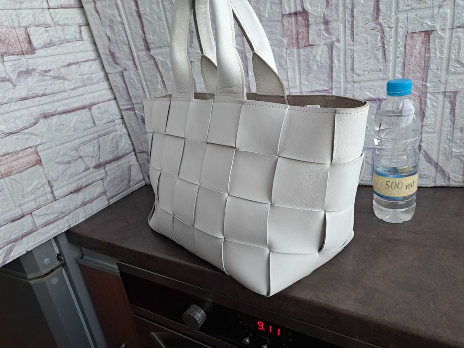 дамска чанта,бяла кожена чанта-естествена кожа