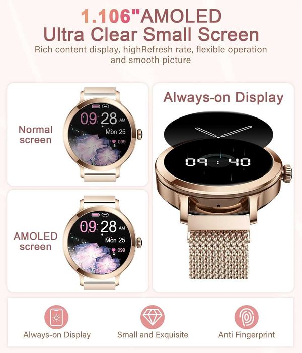 Смарт часовници niolina за жени, 1.106" AMOLED