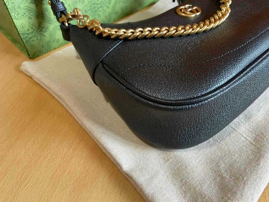 Чантa Гучи Оригинална Две Дръжки GG Лого Aphrodite Черна Кожа Gucci