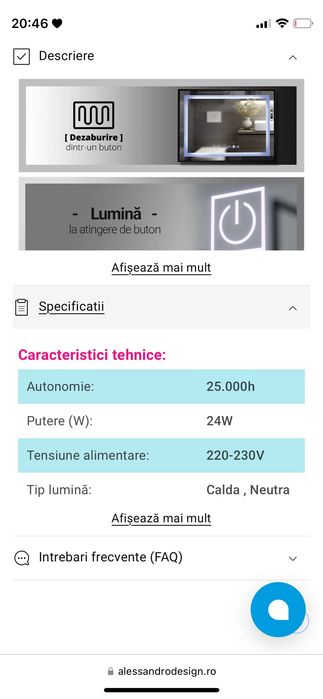 Oglindă baie cu led -fisurată la un colț