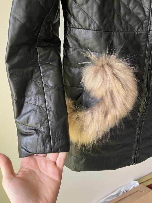 Кожено яке палто естествен пух