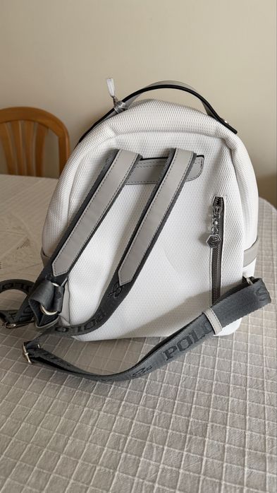 Дамска раница Silver Polo, бяла с елементи в сиво, нова