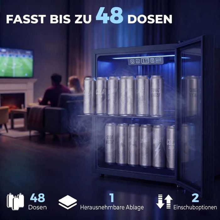 Хладилник за напитки HOMCOM 50L, охладител за 48 кутии