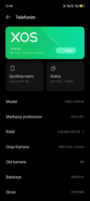 Infinix Hot 50 i tel tinniq olasz ishlatasiz hich qanaqa aybi yoq