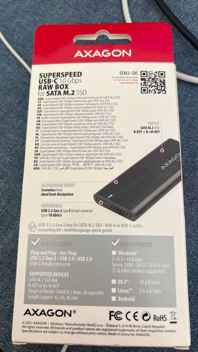 Кутия за външен SATA SSD диск AXAGON SuperSpeed USB-C