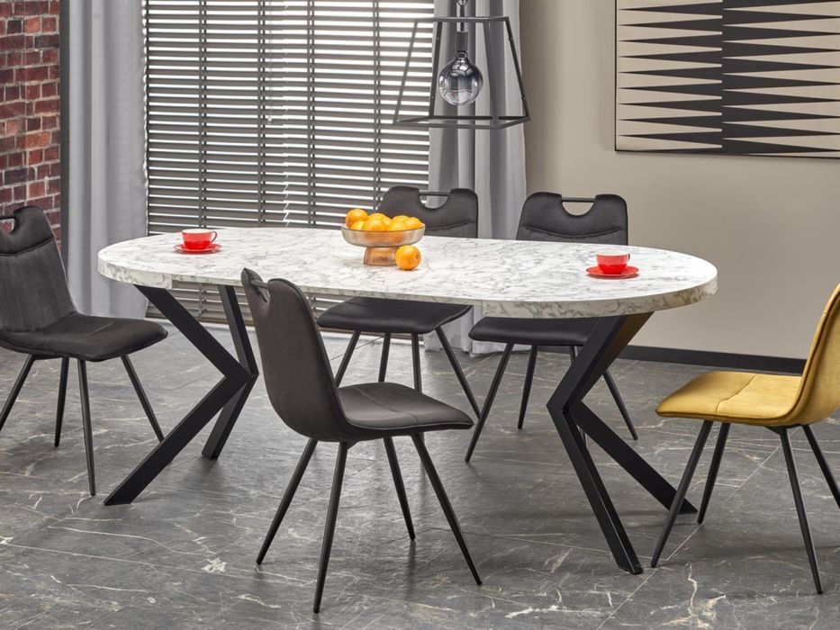 Трапезна маса Peroni с бял плот и черни крака