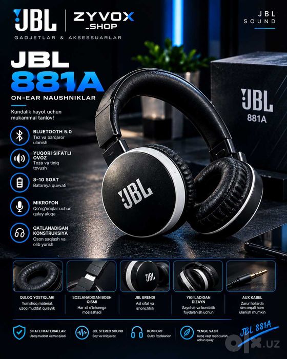 JBL 881A simsiz Bluetooth quloqchin