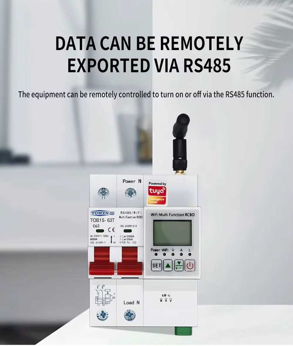 63A Електромер – Защита от късо съединение  WIFI TUYA RCBO RS485