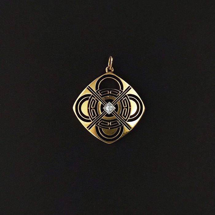 pandantiv Art Deco, aur 14k, diamant, certificat