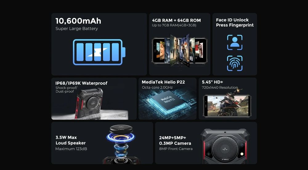 Sigilat telefon  rugged Fossibot F101P 10600mAh IP68