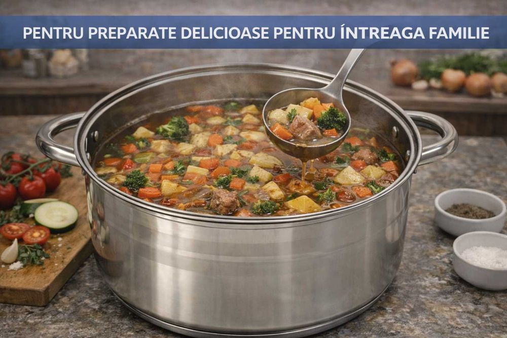 Oala inox 22 litri capac mare pentru gatit supe ciorbe tocana