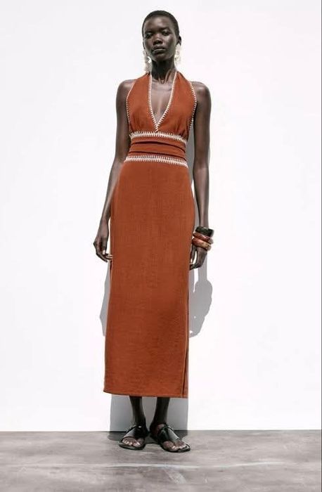 ZARA рокля лен с отворен гръб р-р ХС
