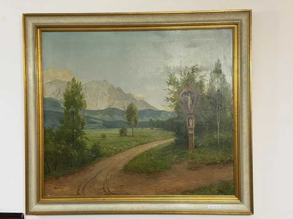 Tablou ulei pânză peisaj alpin semnat Gg. Schill, sec. XIX
