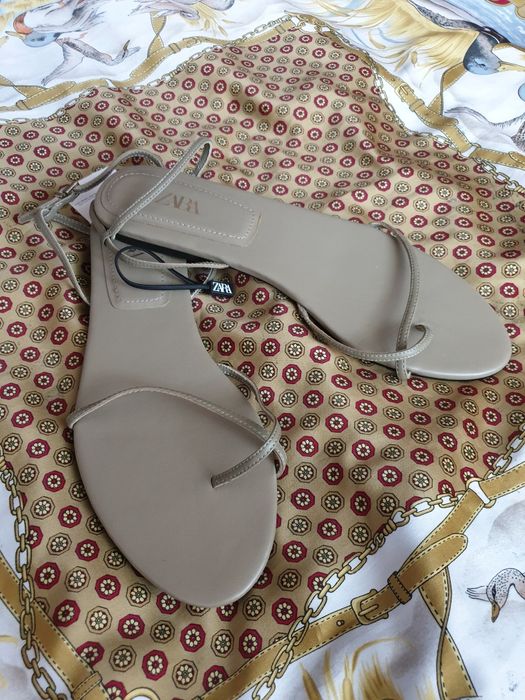 Sandale piele naturala olive kaki verzi Zara Massimo Dutti