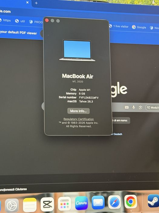  Apple MacBook M1 13” 2020, 93% baterie, ca nou