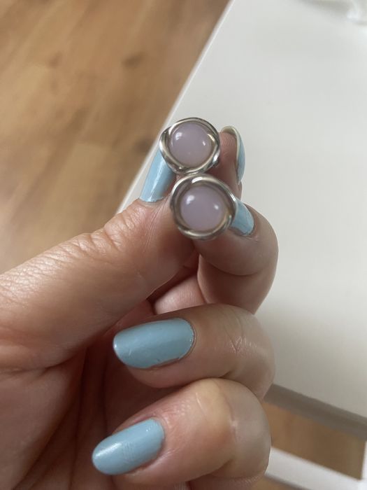 Сребърни пръстен и обеци с ествествен камък - розов кварц/лунен камък