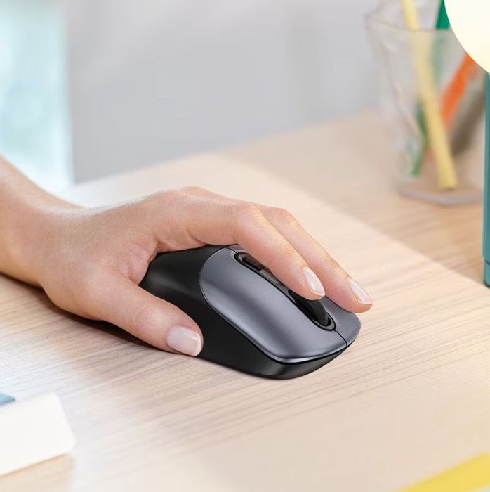 Mouse Wireless Hoco GM28, 2.4G, Negru/Gri-Metalic