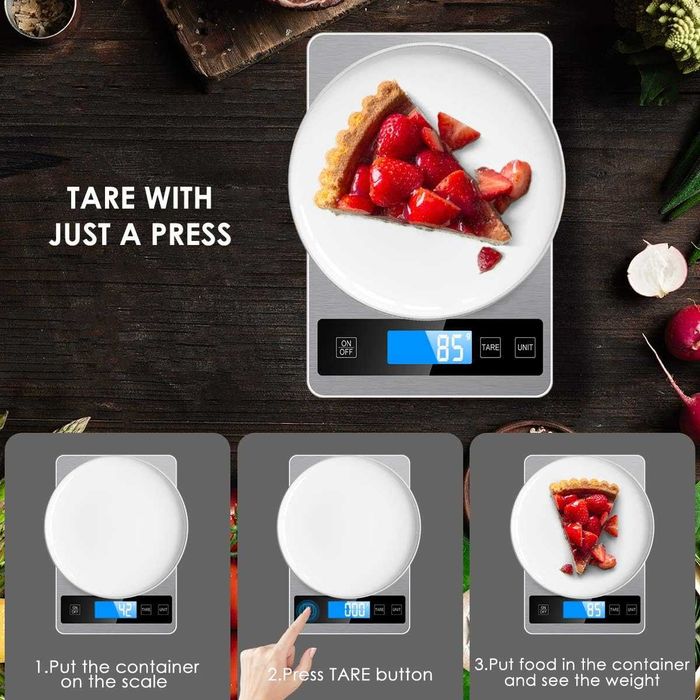 Акумулаторна кухненска везна 15 кг Лед с иноксово покритие