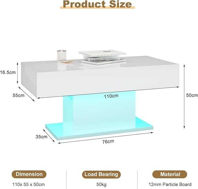 LED лед холна маса модерни маси с 16 цвята LED светлини, Бяла и Черна